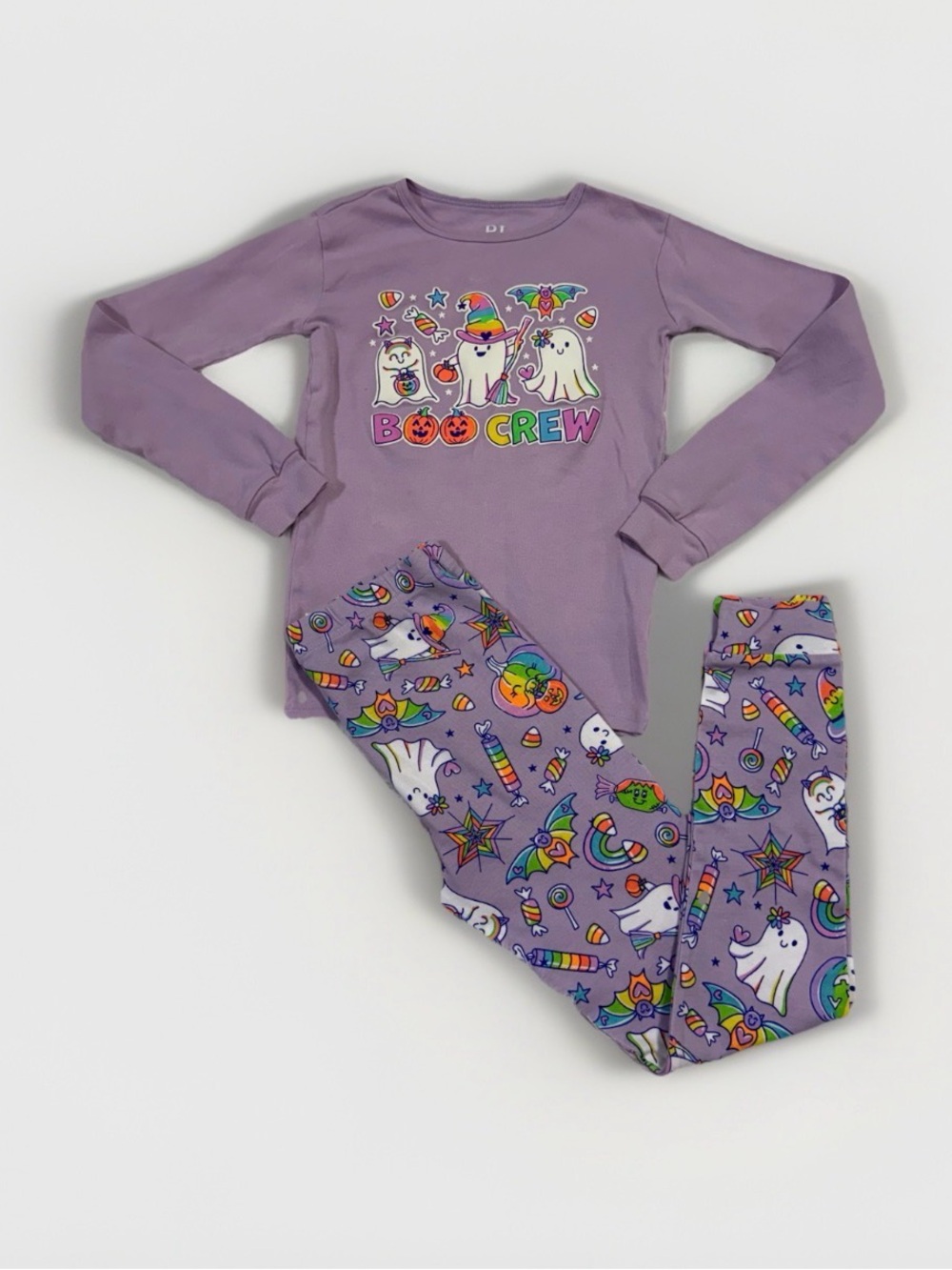 Girls Sz 8 Halloween Rainbow Ghost Purple Long Sllv Pajama Set PJ Place Glow Dr